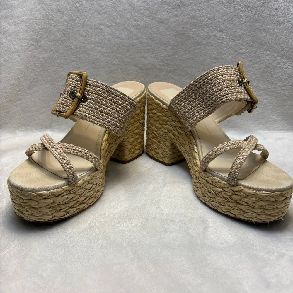 Woven Platform Slide Sandals in Natural Beige